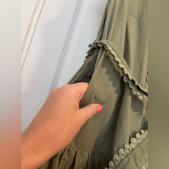 AVEC LES FILLES Eyelet Embroidery Sleeveless Maxi Dress Olive Green Size Small - Picture 9 of 12